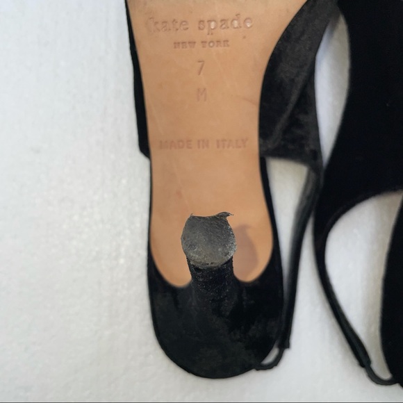 Kate Spade Black Velvet Peep Toe Heels Size 7 - Picture 10 of 12